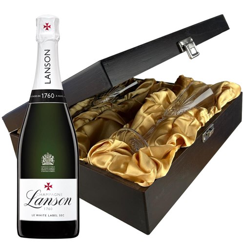 Lanson Le White Label Sec Champagne 75cl And Flutes In Luxury Presentation Box
